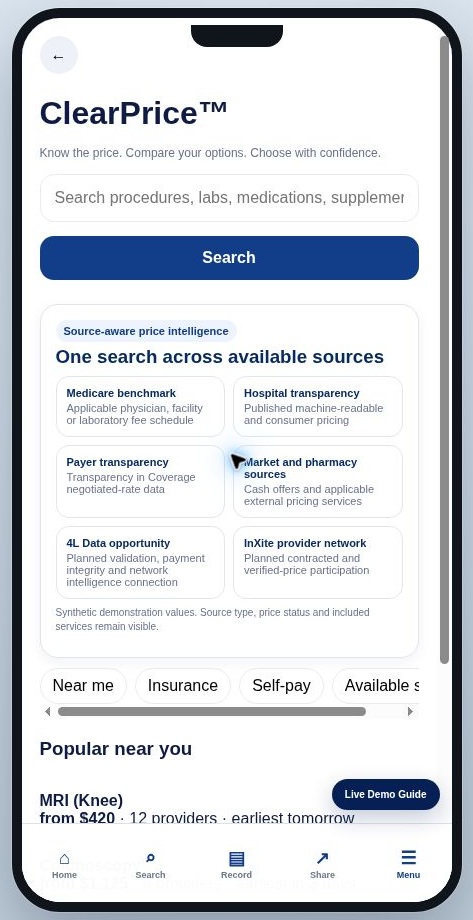 ClearPrice app screen